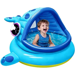 JOYIN Planschbecken für Kinder Aufblasbar mit Sonnenschutz Wal Baby Pool mit Dach (1.42m x 1.37m x 0.71m) für Summer Blow Up Pool, Schwimmparty Spielzeug