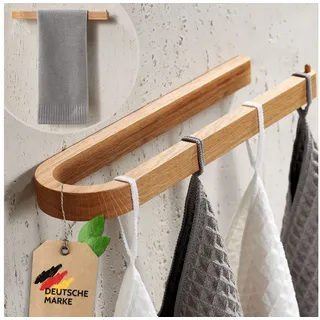 Dekazia DEKAZIA® Handtuchhalter Holz Wand | Handtuchhalter ohne Bohren Holz | Handtuchstange aus nachhaltigem Eichenholz | Handtuchleiste zum Bohren oder Kleben Handtuchhalter Eiche Küchenrollenhalter