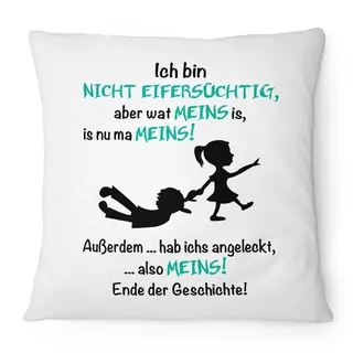 Fashionalarm Kissen Ich bin nicht eifersüchtig - 40x40 cm mit Füllung | Lustige Geschenk Idee mit Spruch für Freundin Ehe Frau Paare Valentinstag, Farbe:weiß