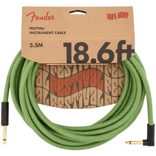 Fender Fender® Festival Kabel, angled 5,5m green | Umweltfreundliches Hanf-Außengeflecht, gerade auf abgewinkelte Klinke, 5,7 m, ideal für Giggitarristen, langlebig
