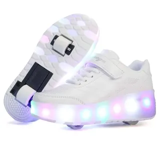 HUSK'SWARE Rollschuhe, (Vielseitige Anpassungsmöglichkeiten, strapazierfähig und langlebig, Komfortsteigerung, Hochleistungsrollen), Zwei-in-Eins-Rollschuhe,Leuchtende Rollschuhe für Kinder weiß 35