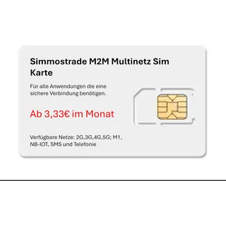 M2M IoT SIM Karte – Multi‐Netz für die Landwirtschaft, Vermessungstechnik, Sensorik, GPS Anwendungen, Wildkameras, Robotik, Alarmanlagen, Logistik, RTK Korrekturdaten, Stromzähler, IOT Router