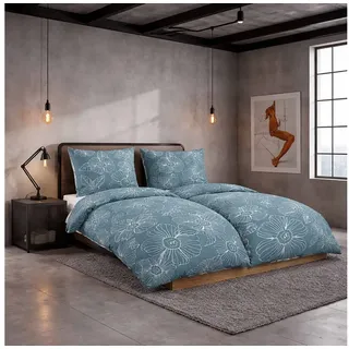 Casa Colori Bettwäsche Seersucker Bettwäsche 135x200 Reißverschluss Lindgrün Petrol geblümt, Seersucker, 4 teilig, leicht grün
