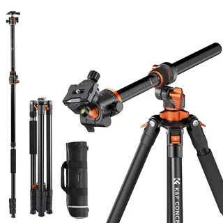 K&F CONCEPT Neues Dreibein Stativ für Kamera, 230cm Professionelles Kamera Stativ mit Neuer Mittelsäule-Konstruktion, abziehbares Einbeinstativ, Tripod für Außen- und Innenaufnahmen T254A7+BH-28L