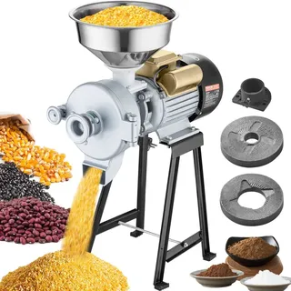 Vevor Getreidemühle Gewürzmühle 3 kW, kommerzielle Maismühle mit Trichter, Pulvermaschine mit einstellbarer Stärke, Hochleistungs-Futtermehl-Müslimühle Weizenmühle Trocken- und Nassmühle 50 kg/h