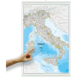 ORBIT Globes & Maps - Italien Landkarte, Kartenbild von National Geographic - Landkarte classic mit weißen Kunststoffleisten, Aktuell 2026, 59 x 87 cm, englisch