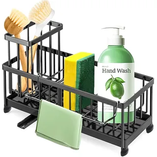 JIUGGLAD Spülbecken organizer, Spülablage mit abnehmbar spüllappenhalter und Bürstenhalter, spülablage, Spülbecken organizer wand, Spülbürstenhalter, Schwammhalter küche, spültuchhalter