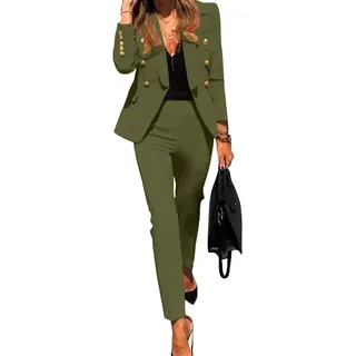 Hosenanzug Damen, Festlich Elegant Business Anzug Set Hosenanzug Blazer Hose Outfit Zweiteiler Slimfit Freizeitanzug Damen Anzug Damenanzug Mode 2 Stück Set Buisnesskleidung Frauen Hosenanzüge - L