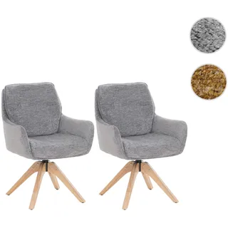 2er-Set Esszimmerstuhl HWC-Q37, Küchenstuhl drehbar Auto-Return, Stoff (680g/m2) Chenille Öko-Tex Holz MVG ~ grau