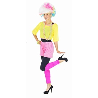 Foxxeo 80er Jahre Aerobic Kostüm für Damen Karneval Fasching Neon Party Netzshirt Größe L - L