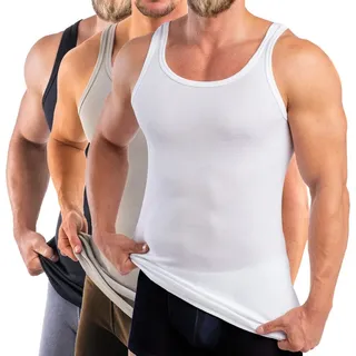 HERMKO Unterhemd 3000 (Pack, 3er) 100 % Bio Baumwolle Tank Top Basic Feinripp hergestellt in EU bunt D 5 = EU M