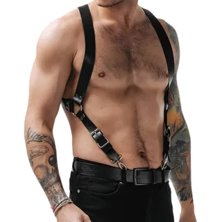 MinnowXY Verstellbare Hosenträger für Herren aus PU-Leder mit starken Metall-Clips, Einheitsgröße - Come mostrato