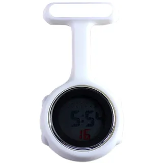 WONOLO Ansteckuhr, multifunktional, digital, Silikon, Krankenschwesteruhr, Nachtlichter, Stoppuhr für Damen und Herren, Weiß