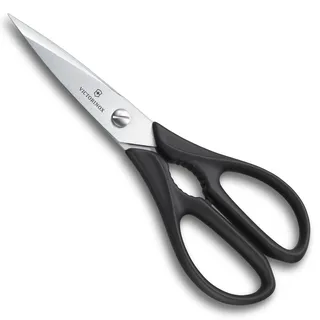 Victorinox Küchenschere - Haushaltsschere mit Mikrozahnung - Schwarz | Universal-Schere mit Kapselheber und Nussknacker-Funktion, rostfreier Stahl, robuster Polyamid-Griff, 20 cm lang