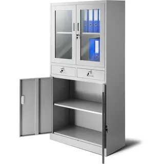 Jan Nowak Aktenschrank C017 mit 2 Schubladen Medizinschrank Büroschrank 2 Abteile Pulverbeschichtung Stahlblech 185 cm x 90 cm x 40 cm (Grau)