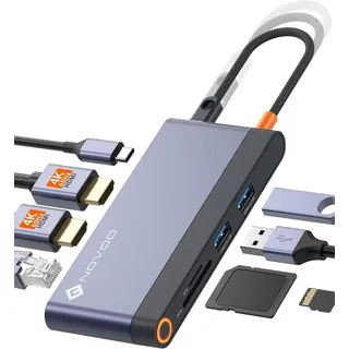 NOVOO USB C Docking Station 4K@60Hz Dual HDMI Gigabit Ethernet 8-in-1 USB C Hub Adapter mit Dual HDMI,PD 100W,2 USB-A, SD&TF für MacBook Air/Pro M2, Dell, XPS 15,HP, Lenovo und mehr Typ C Geräten