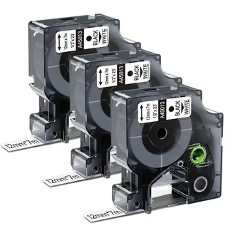 Wonfoucs kompatibel mit DYMO D1 12mm schwarz auf weiß 45013, Ersatz für DYMO Etikettenband 12mm x 7m, S0720530 passend für Labelmanager 160 210D 280 360D 420P, klar lesbar, haftstark, 3er-Set