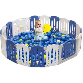 Laufstall Baby Laufgitter Faltbar 196x190x63cm Baby Playpen Aus Kunststoff Mit Tur Und Spielzeugen Panel Große Sicherheitsspielplatz Schutzgitter Für Kinder, 18 Paneele Naizy