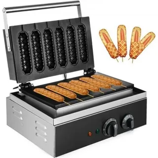 VEVOR Kommerzieller Hot-Dog-Waffeleisen, 1500 W, elektrischer Lolly-Waffeleisen, 6 Stück, Corn-Dog-Maker, Waffeln, antihaftbeschichtet, kommerziel... - Schwarz