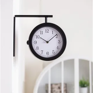 K&L Wall Art Wanduhr hängende Bahnhofsuhr Doppelseitig Vintage Doppeluhr antik (stille Uhr) schwarz