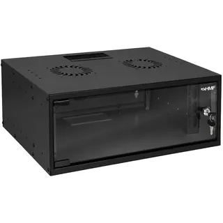 HMF 65704-02 Serverschrank 19 Zoll 4 HE | mm Einbautiefe Glastür | Schwarz