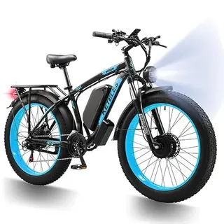 QIKAITU E Bike, 48V 23Ah Akku Elektrofahrrad Ebike mit Telefonhalter, E Fatbike mit 26"x4.0" Fat Tire, 250W E-Bike 120KM Range 21-Gang-Getriebe Hydraulische Scheibenbremsen (Blau)