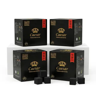 Caesar Shisha Kohle 28 mm 4 kg – Premium Kokos Naturkohle XL Würfel für Shisha & HMD, 4 x 1 kg Einzelpackungen, 192 Würfel, raucharm, wenig Asche, langanhaltende Hitze