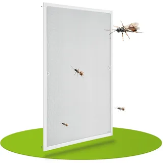 Juskys Fliegengitter mit Alu-Rahmen 80 x 100 cm für Fenster zum Einhängen UV-beständig in Weiß