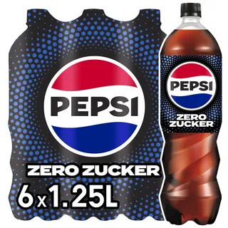 Pepsi Zero Zucker, Das zuckerfreie Erfrischungsgetränk von Pepsi ohne Kalorien, Koffeinhaltige Cola in der Flasche, EINWEG (6 x 1.25 l)