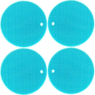 Silikon Topfuntersetzer 4er-Set 18cm - Spülmaschinenfest Wabenstruktur rutschfest, Topflappen Silikon für Küche Camping Wohnmobil Hitzebeständig 240°C (Blue)