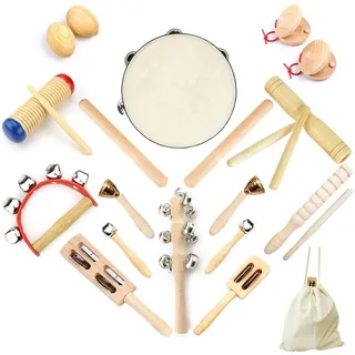 ULIFEME 23 Stück Musikinstrumente Set, Musical Instruments Holz Percussion Set für Kinder, Baby und Kleinkinder, Reines Holz Musikinstrumente Spielzeug, Musik Rhythmus Set Verpackt in Baumwolltasche