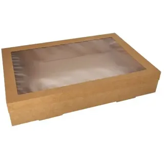Papstar Starpak Transport- und Catering-Kartons, Pappe eckig 8 cm x 31 cm x 45 cm braun mit separatem Deckel und Sichtfenster aus PET