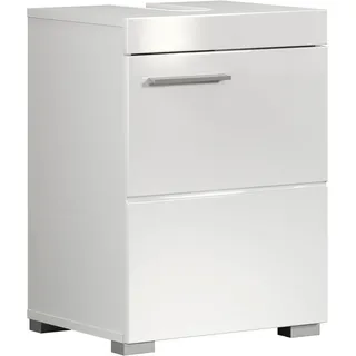 WELLTIME trendteam smart living Amanda Waschbeckenunterschrank Weiß/Weiß Hochglanz 1 Tür 1 Einlegeboden (BxHxT) 40 x 56 x 34 cm Kratzfest und Pflegeleicht für Badezimmer
