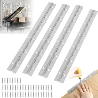 Klavierband Edelstahl, 4 Stück 30 cm Klavierscharnier Klavierband Scharnier Stangenscharnier, Edelstahl Scharnier Klavierband für Bootsschränke Aufbewahrungs Box, Mit 48 Schrauben