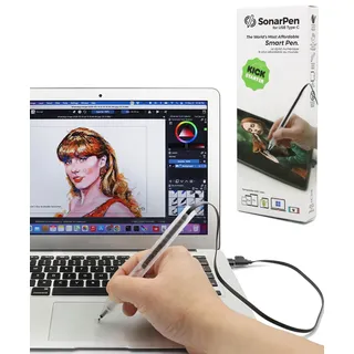 SonarPen (USB C): Batterieloser, druckempfindlicher Eingabestift, kompatibel mit iPad/iPhone/Android/Mac/Windows PC und Switch. Mit Handballenabweisung und Schnelltaste. (Durchsichtig Schwarz)
