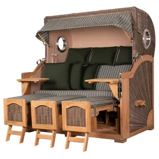 Mr. Deko bene living Strandkorb Komplettset Ammersee Grande XXL Teak PE grau Modell 504