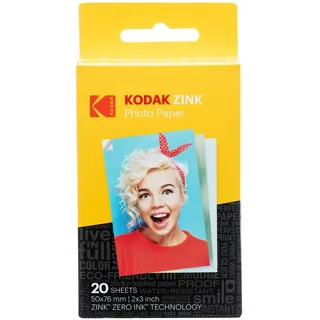 HP KODAK 2x3 (5x7.6 cm) Zink Fotopapier mit Selbstklebender Rückseite (20 Blatt) – Kompatibel Printomatic Sofortbildkamera