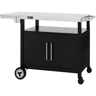 Royal Gourmet Grillwagen mit Klappbarem Seitentisch, Grilltisch mit Handtuchgriff, Unterschrank, Grill Trolley mit Edelstahl Tischplatte, - Schwarz