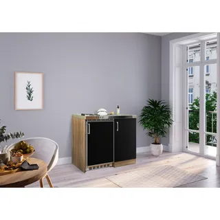 Respekta Miniküche Schwarz/Eiche Sonoma m. Geräten B: ca. 100cm