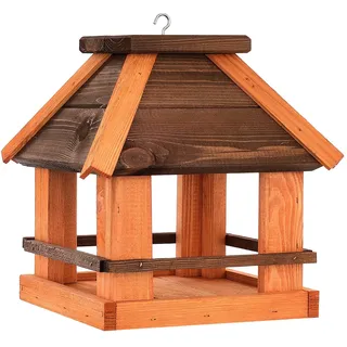 Vogelfutterstation aus Holz - Vogelhaus zum Hängen, Wetterfest - Ideal für Garten und Balkon - Futterhäuschen für Vögel (Braun+Erle)