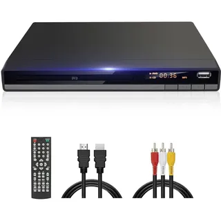 Kompakt HD DVD Player für TV HDMI AV Ausgang mit Kabel Enthalten, 1080P DVD-CD-Player mit USB Eingang, Alle Regionen Frei, Fehler Korrektur, Integriertes PAL NTSC-System (Schwarz DVD-168)