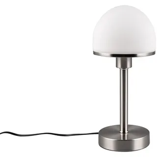 TRIO Leuchten LED Nachttischlampe, Dimmfunktion, LED wechselbar, Nachttisch-lampe dimmbar Touch Fensterbank Glas Lampenschirm Höhe 39cm silberfarben