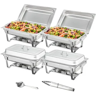 Vevor Chafing Dish Profi Set, 4 X Wärmebehälter Edelstahl Buffet Set Rechteckig 4 x 7,5 L, Speisewärmer 53 x 32,5 x 6,5 cm Jeder Behälter, für Buffets, Familienfeiern, Bankette, Hochzeiten usw.