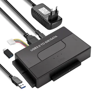 USB 3.2 zu IDE/SATA Adapter für 2,5"/3,5" HDD & SSD – 10 Gbps Externe Festplatten Adapter mit 12V/2A Stromversorgung, Windows/Mac/Linux