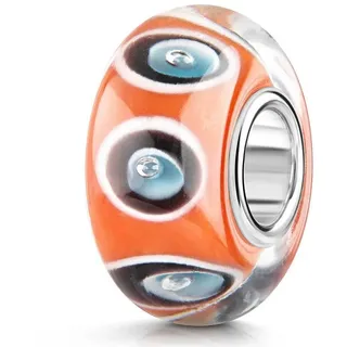 Materia Bead Glasperle mit Punkten Kreisen Retro Orange Blau Weiß 958, Kern aus 925 Sterling Silber blau|braun|orange