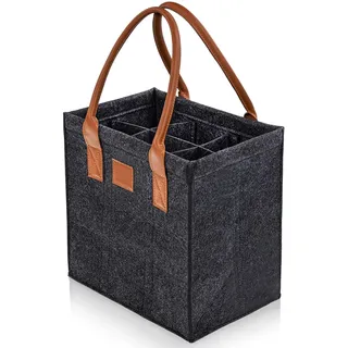 Flaschenträger für 6 Flaschen 1,5l aus Filz – extra stabil, grau, für Bier, Wein & Pfandflaschen, Getränkeaufbewahrung, Getränkekorb, Flaschenkorb, langlebig & praktisch