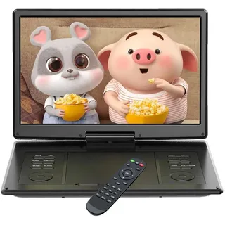 15,7" Tragbarer DVD-Player mit 14,0" HD-Drehbildschirm, ideal fürs Auto 6 Stunden Akkulaufzeit intelligente Speicherwiedergabe Alle Region - Schwarz