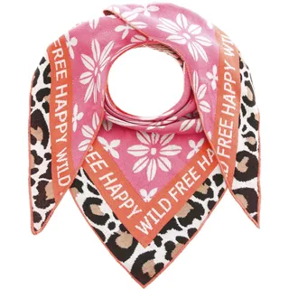 Zwillingsherz Dreieckstuch ZWILLINGSHERZ "Blumen & Leo", Damen, bunt (orange pink), Strick, Baumwollmischung, gemustert, mehrfarbig, Modetücher, Eyecatcher Tuch, Mustermix: Leomuster und Blumen, Feinstrick, wärmend