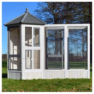 Zooprinz Vogelhaus Vogelvoliere Luise mit oder ohne Auslauf, Bitumenplatten, Beliebig erweiterbar, wetterfestes Kiefernholz Mit Auslauf