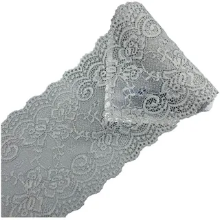 BrightGlow Spitzenband 15cm Breit Elastizität Spitzenborte Geschenkband Vintage Spitzenband Spitze Band Meterware Schleifenband Spitze Spitzenstoff Zum Nähen für DIY,Weihnachten Hellgrau 3M